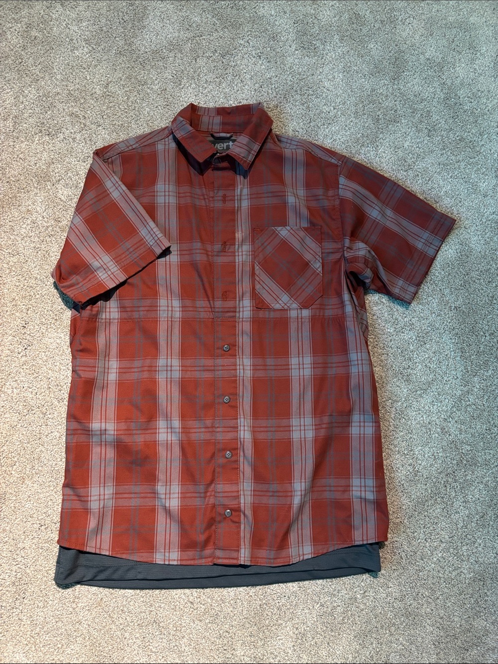 Men's Short-Sleeve Plaid Button-Up Concealed Carrier Shirt - Rust Red